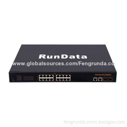 16-port PoE Switch with 2 Gigabit Uplink Port + 2 Gigabit Fiber Optical Port, CE, FCC, RoHS